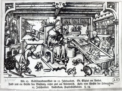 St. Eligius as a Goldsmith in His Workshop by Master of the Gardens of Love